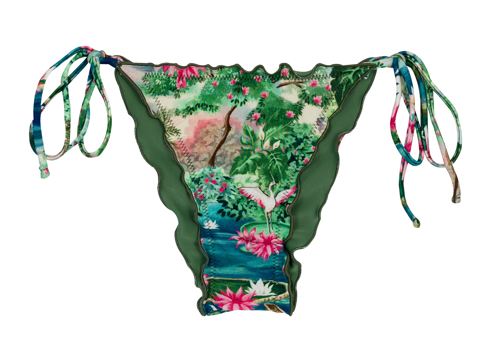 Tropical Green Blue Scrunch Brazilian Bikini Bottom With Wavy Edges