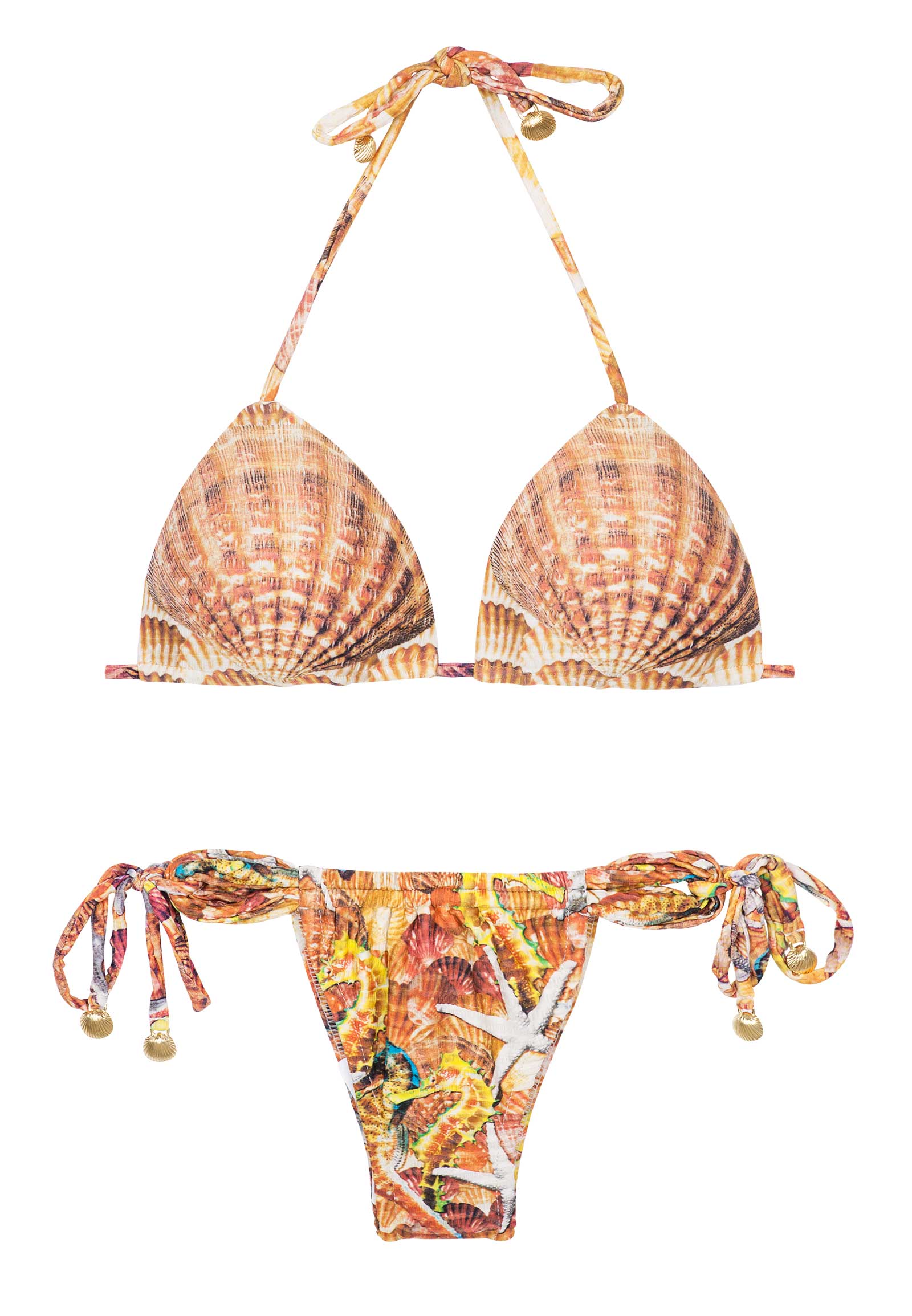 Met Schelpen Bedrukte Bikini Met Gewatteerd Driehoekig Topje Sea