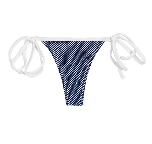 Navy Side Tie String Bikini Bottom In White Polka Dot Print Bottom