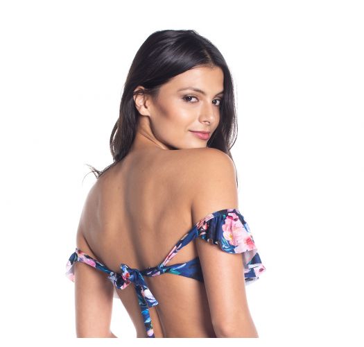 Bbs X Saha Bandeau Bikini Top Off Shoulder Top Cumbia Floral Night