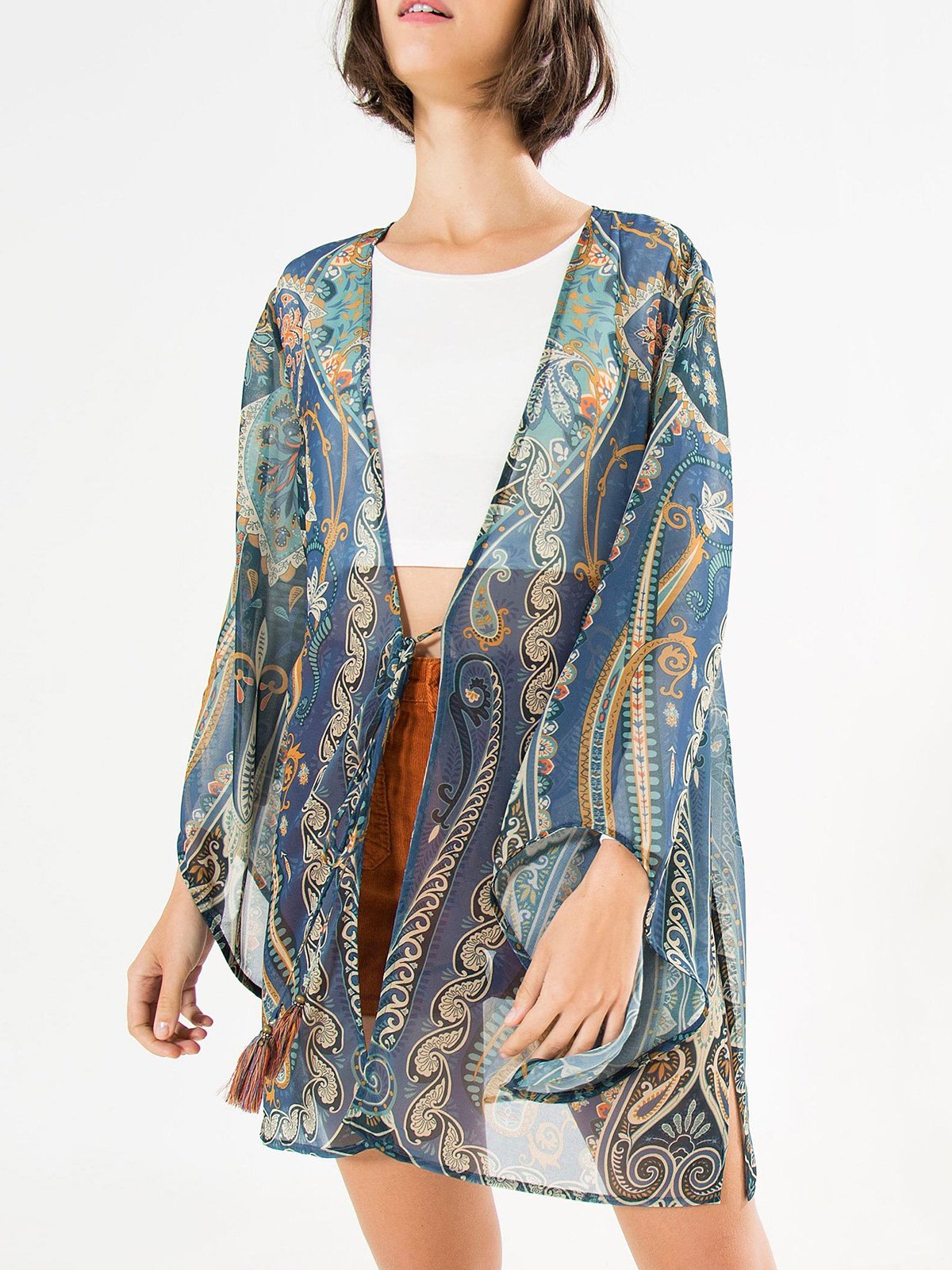 Farm Lightweight Abstract Blue Kimono Cover Up - Kimono Tribana