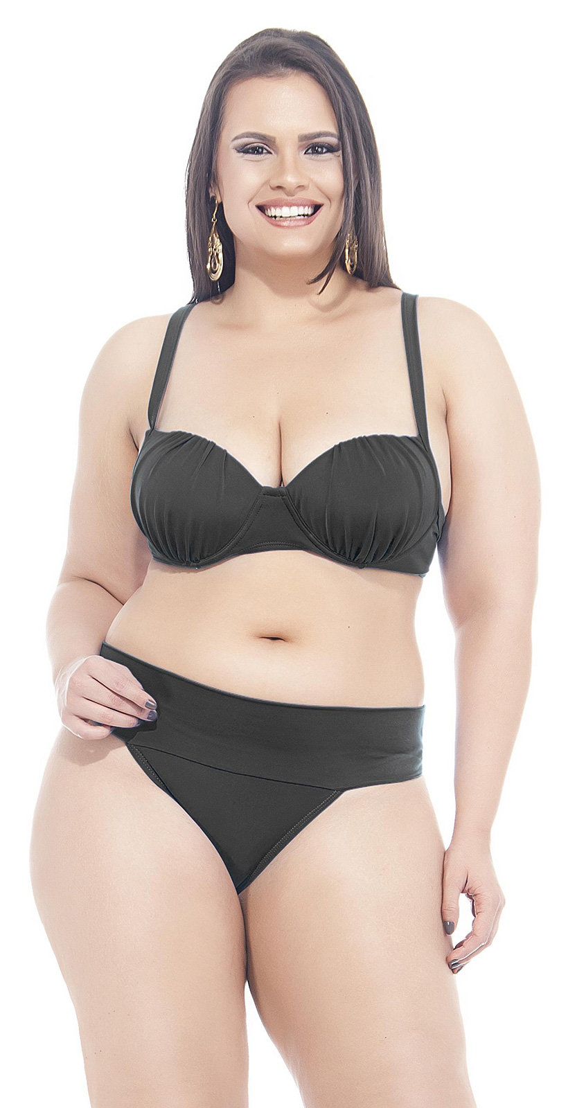 Pleated Black Balconette Bikini For Large Busted Women Vila Do Mar