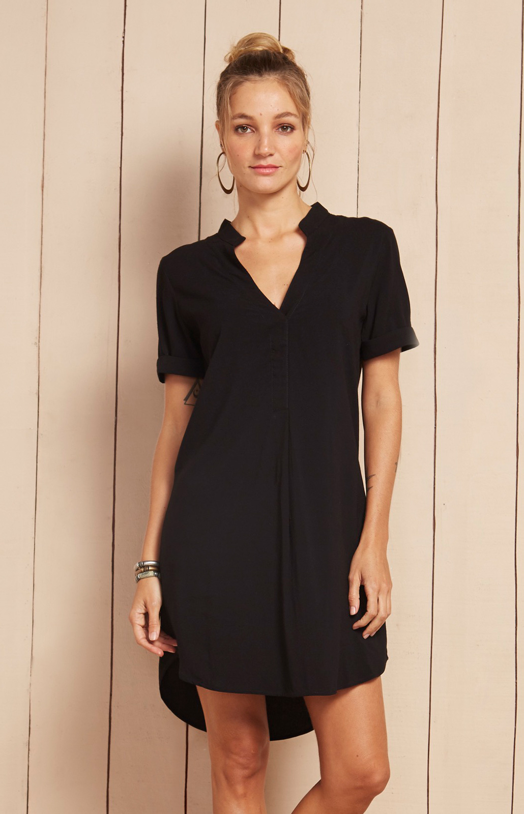 black tunic dress with sleeves