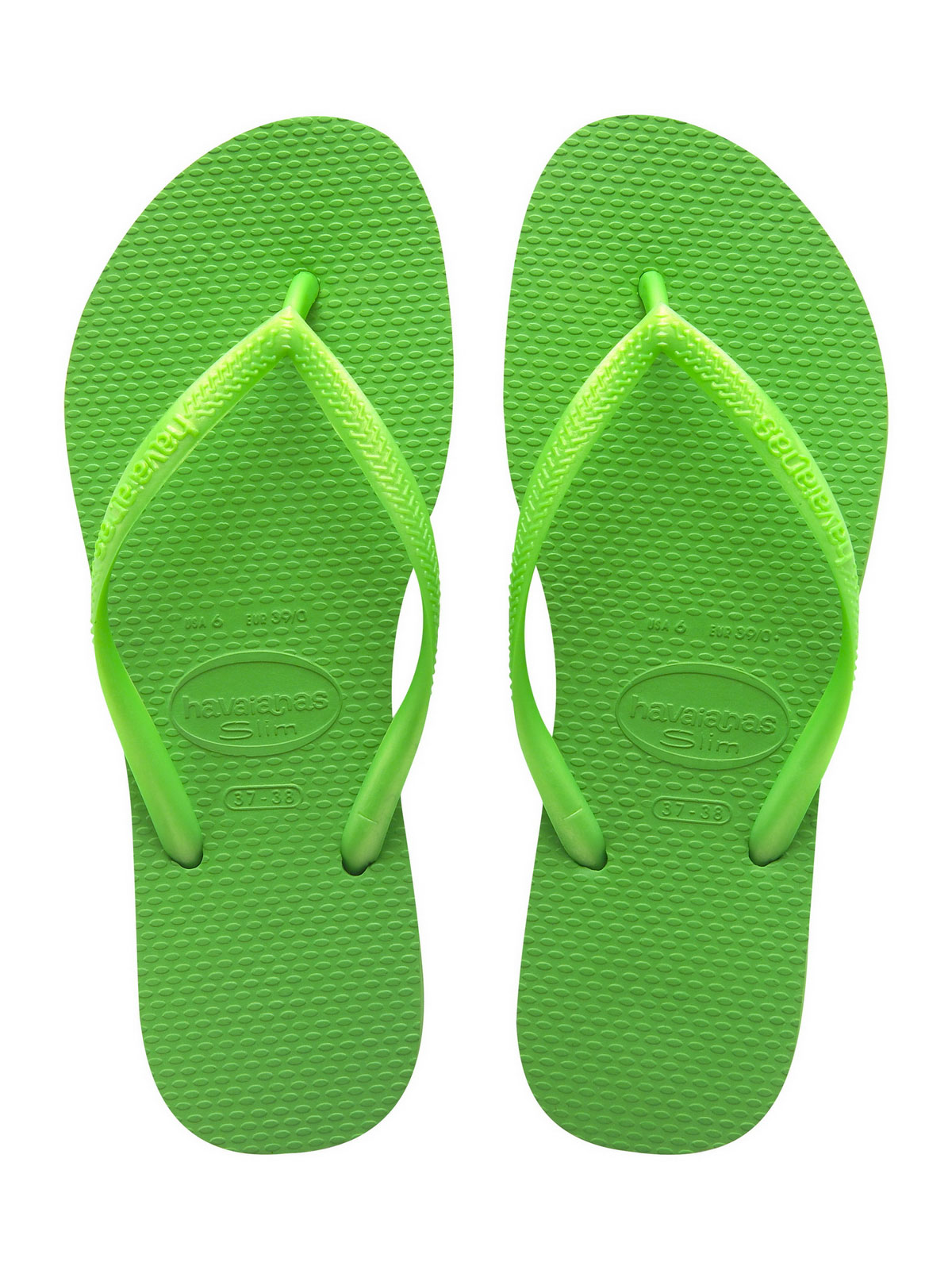 bright green flip flops