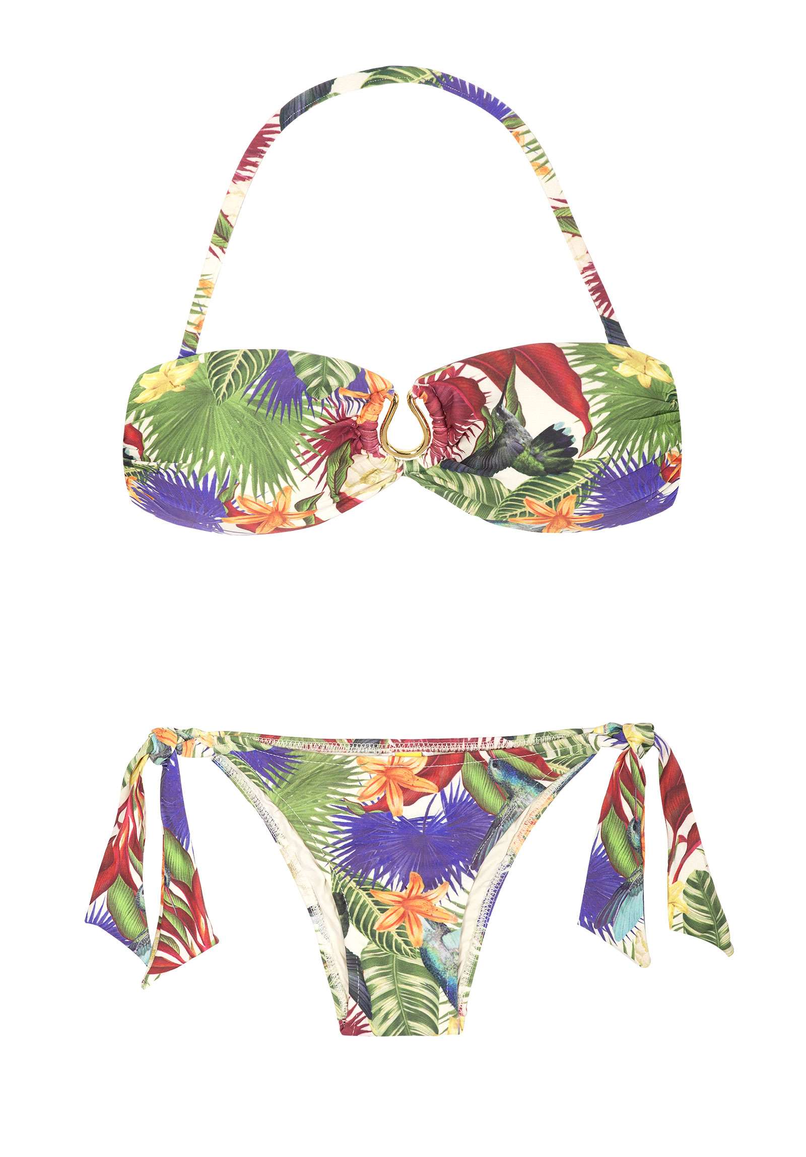 Maryssil Bandeau Swimsuit With Cups, Tropical Flowers - Beija