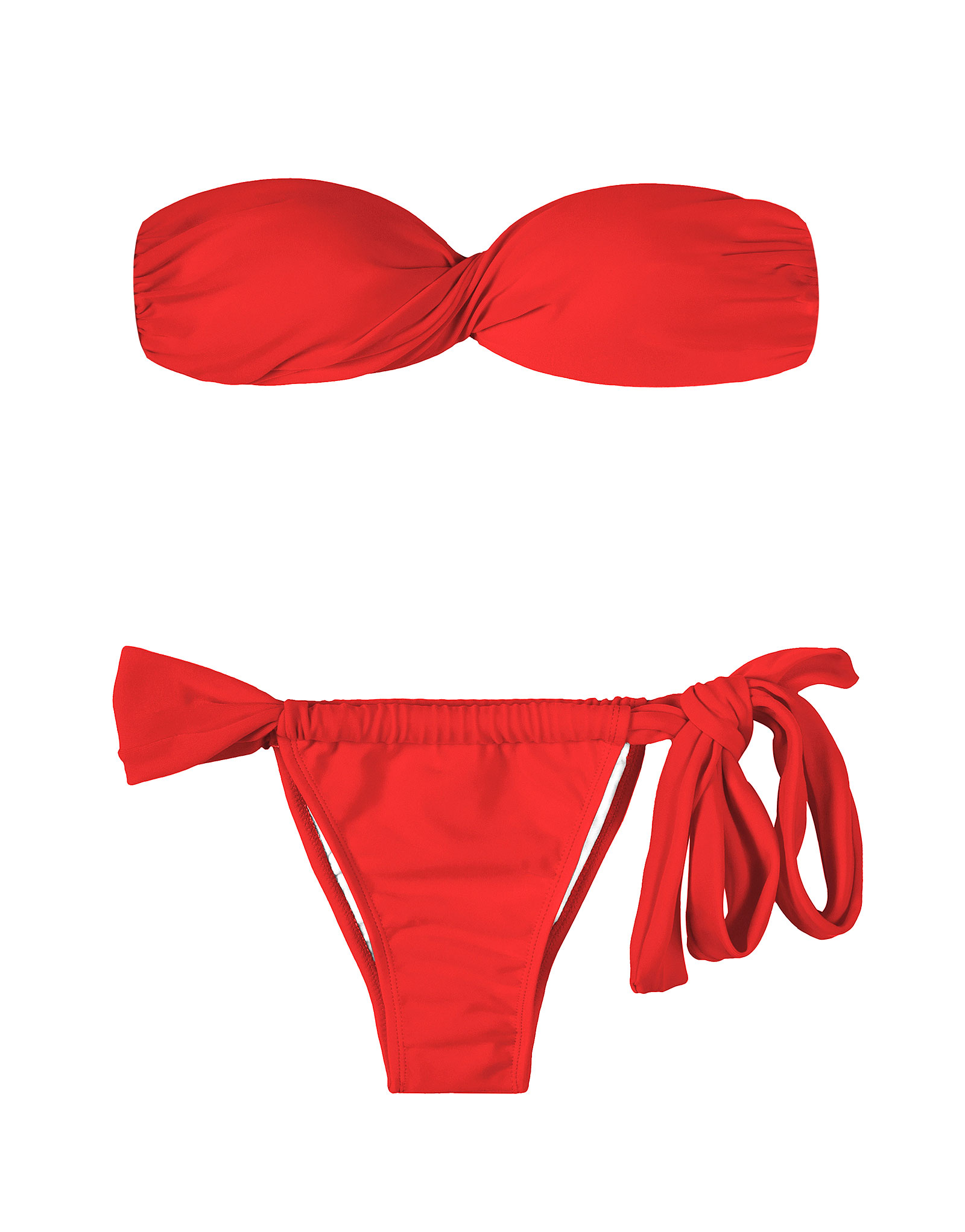 Red Bandeau Top Bikini With Sliding Tanga To Tie Red Torcido Lace 8852