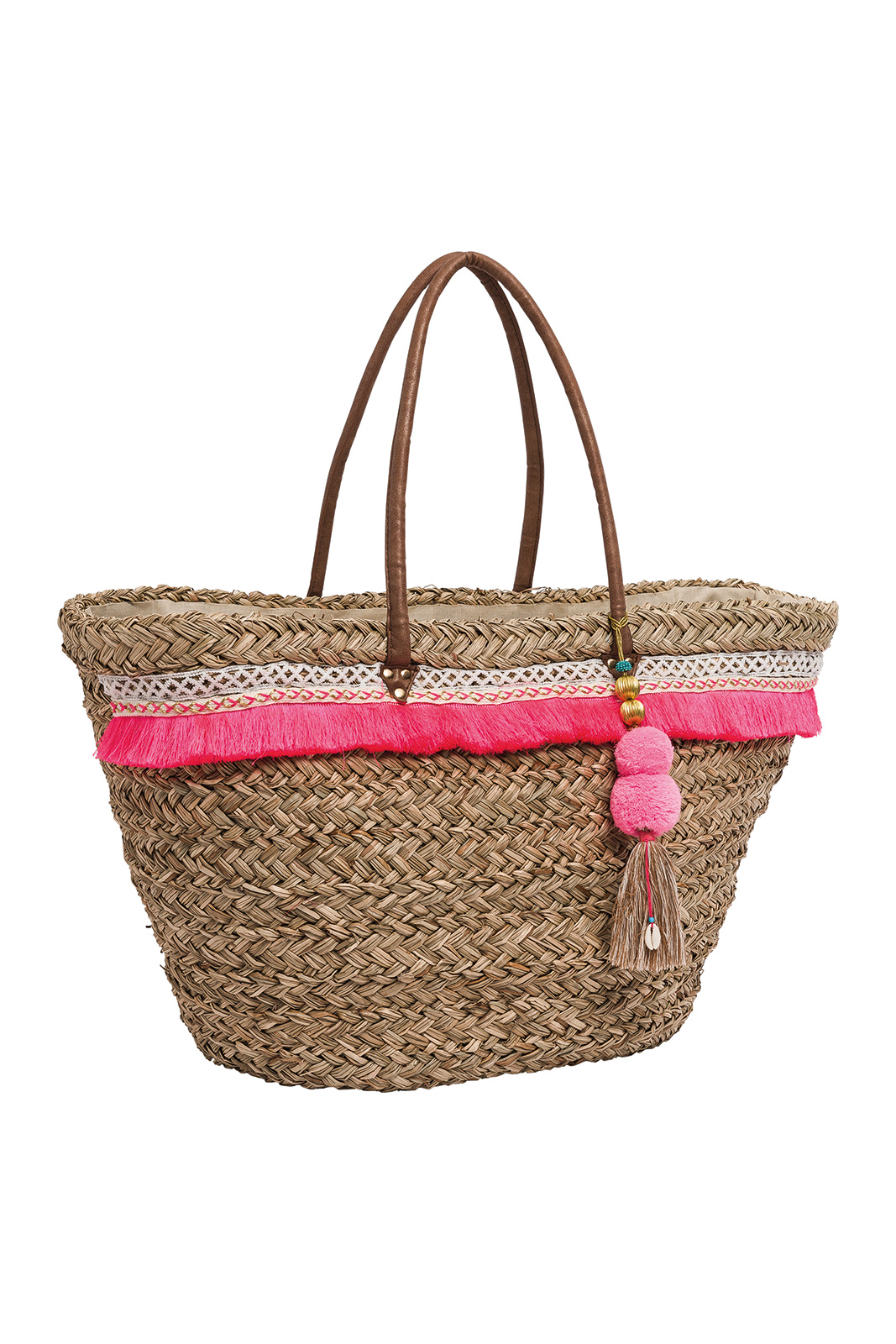 Amenapih Straw Basket Decorated With A Pink Fringe - Rita Pink