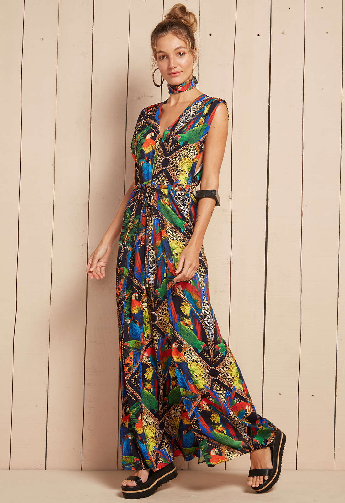 Maxi Dresses Long Flowing Tropical Print beach Dress  Vestido Halia