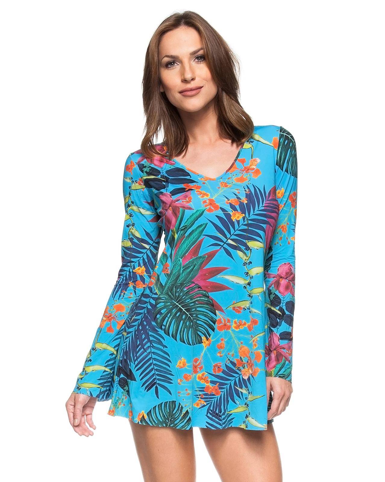 Dress Tropical Blue Long Sleeve Beach Dress  Planeta Agua