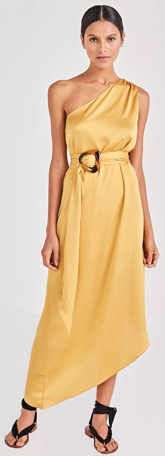 Maxi Dresses Yellow Long Asymmetrical Beach Dress - Goddess Amarelo