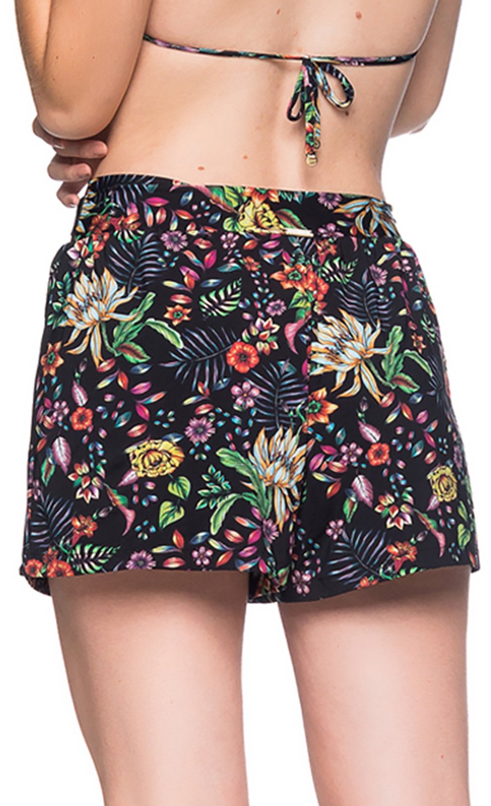 Shorts Black Floral Beach Short - Bottom Babado Dream - Brand La Playa