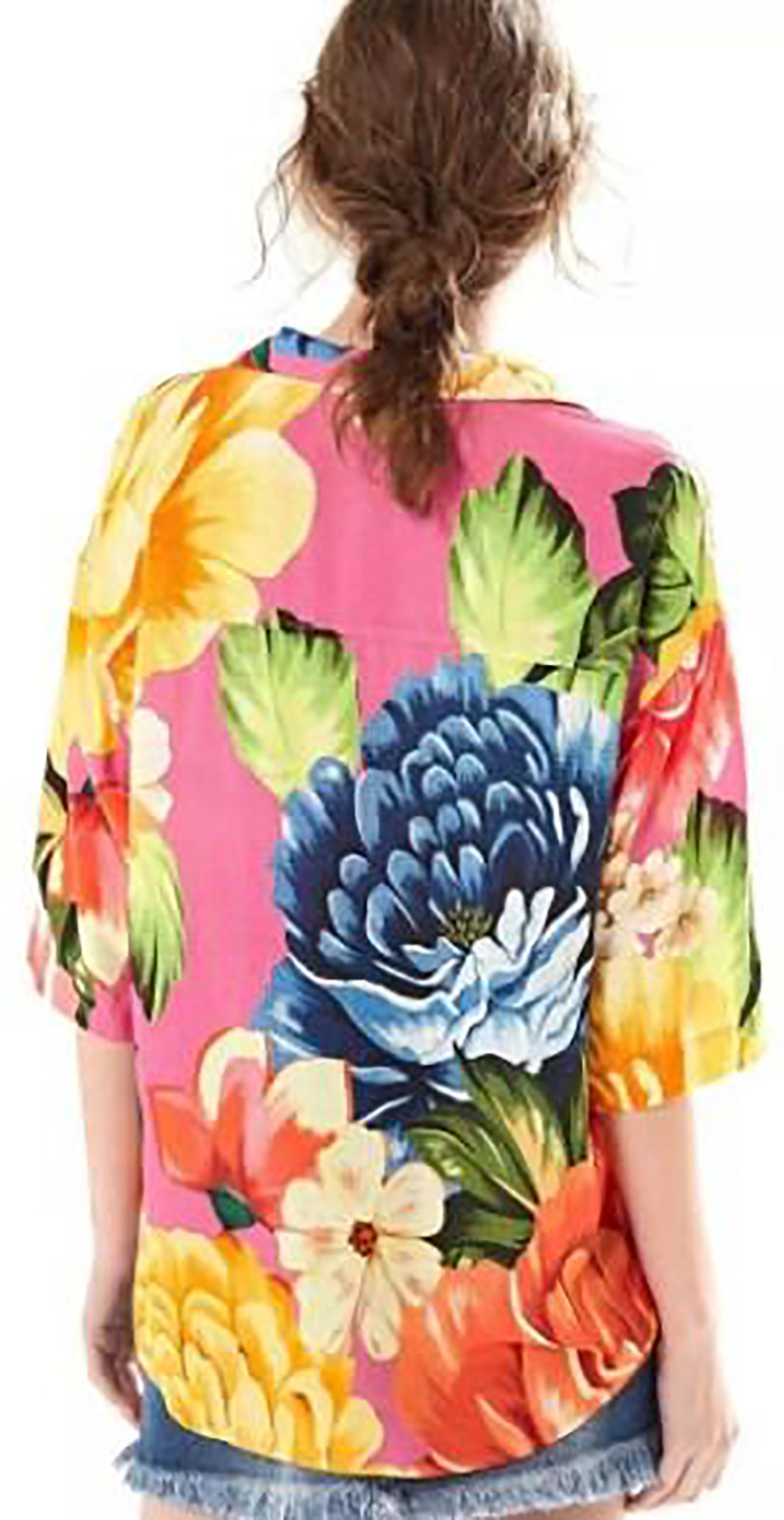 Multicolored Beach Shirt In Big Flowers Print - Camisa Cropped Chita ...