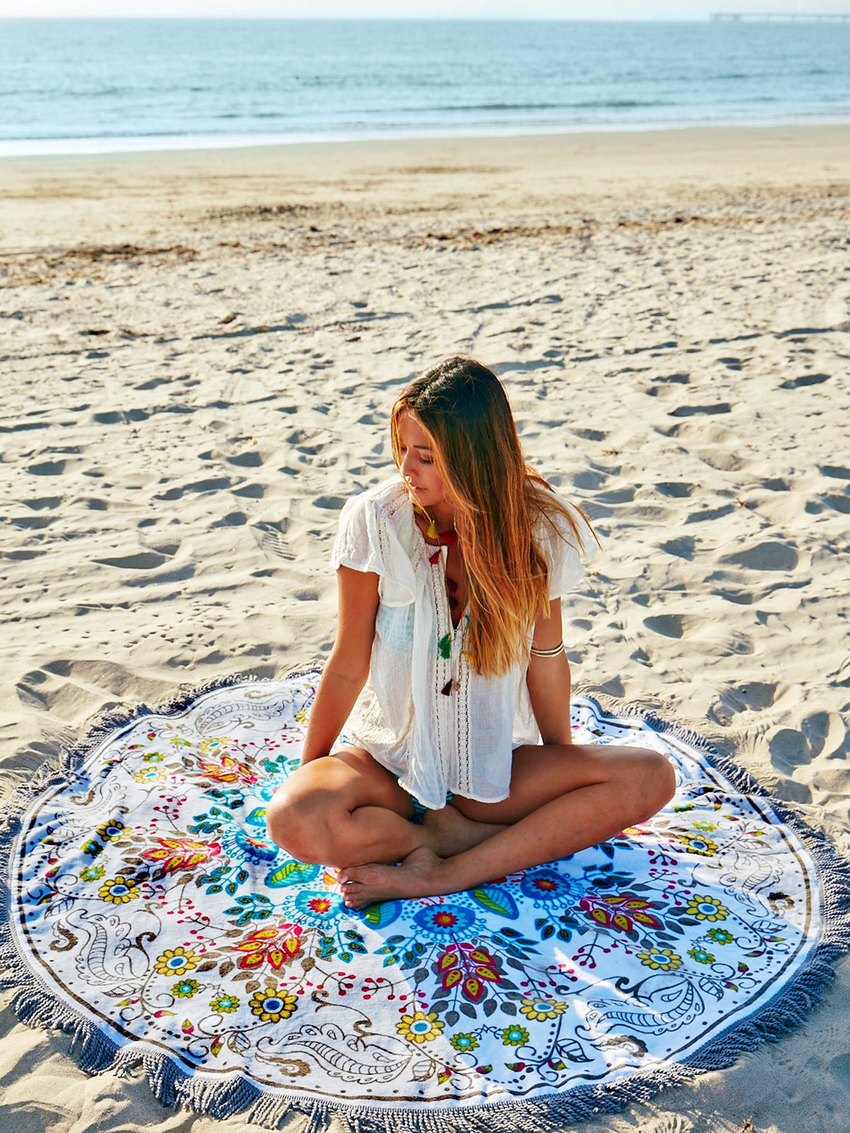 Towels Multi-coloured Floral Round Beach Towel - Wildflower