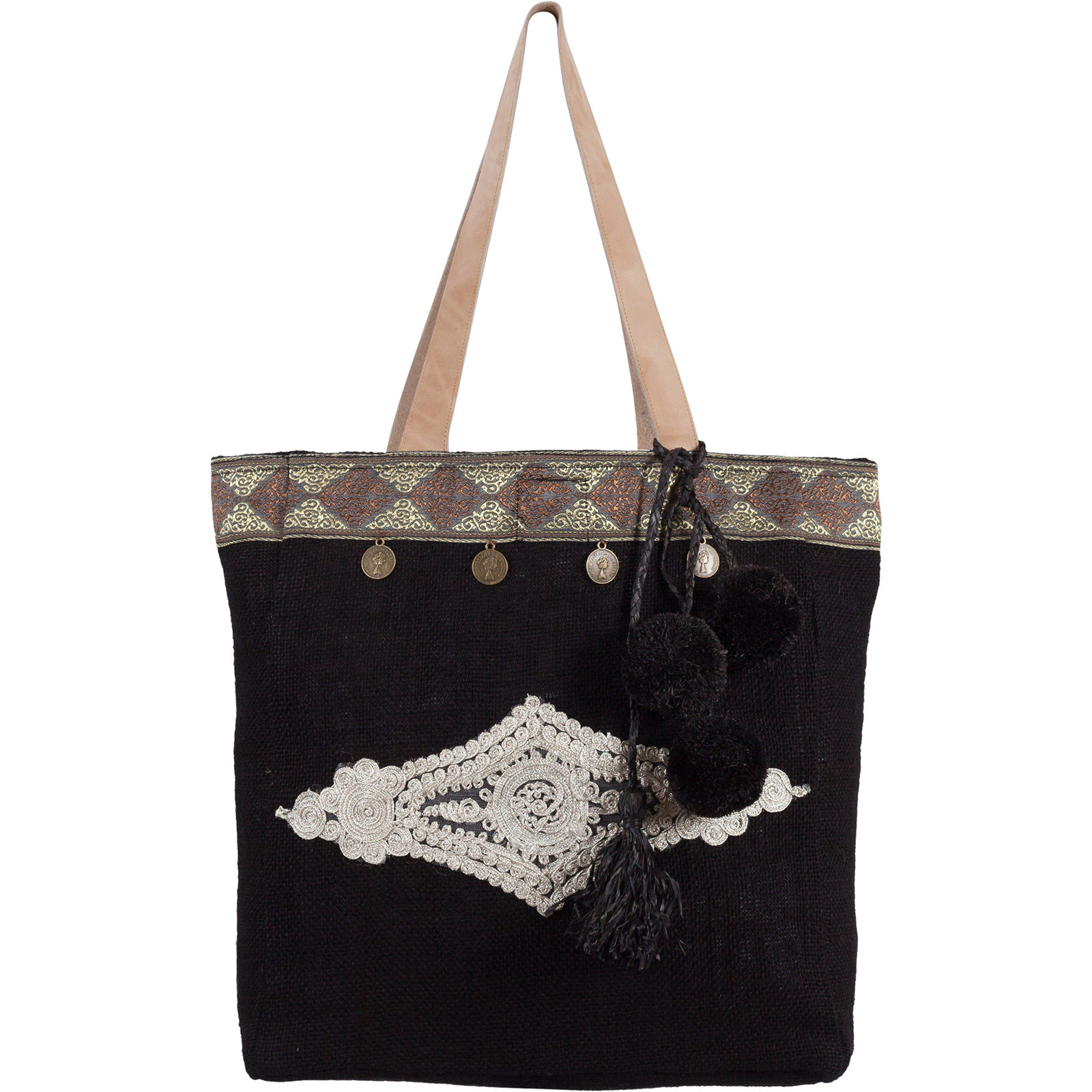 Bag Small Black Burlap Bag With Tassels - Mini Cabas Sultane Black