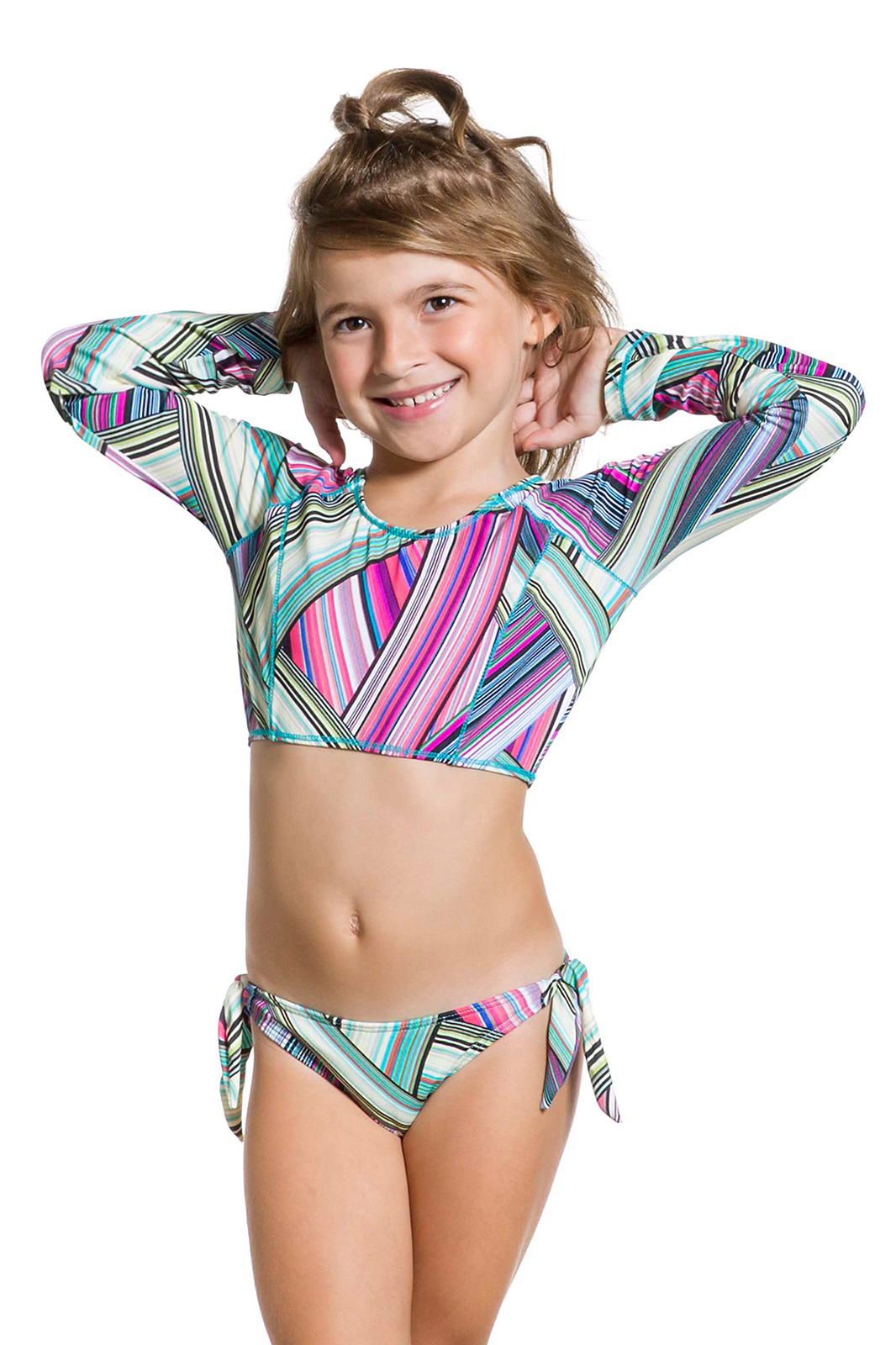 Long Sleeves Crop Top Bikini For Girls. girls swimsuit with sleeves. 