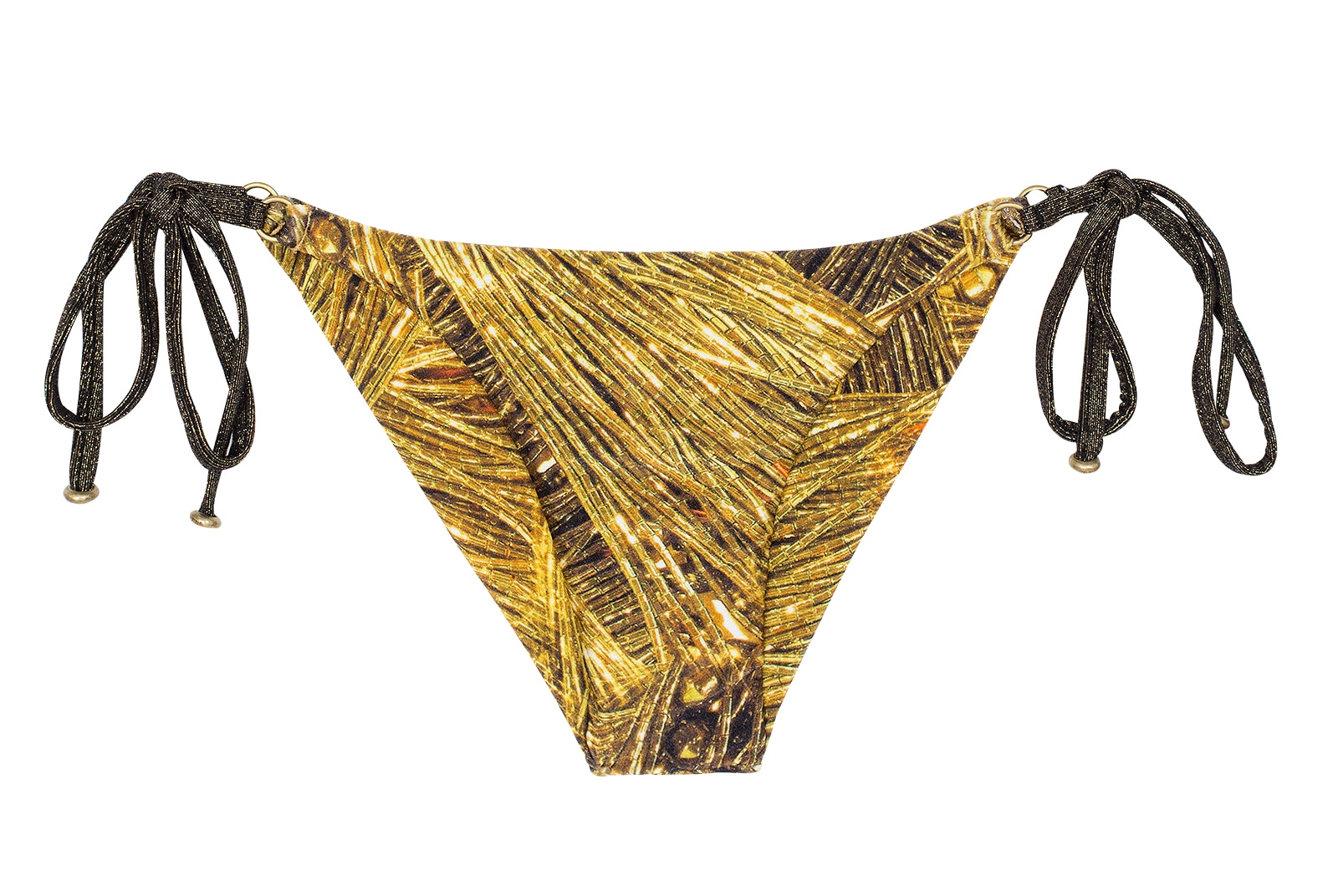 Gold-colour Print Brazilian Bikini Bottom With Ring Detail - Calcinha ...