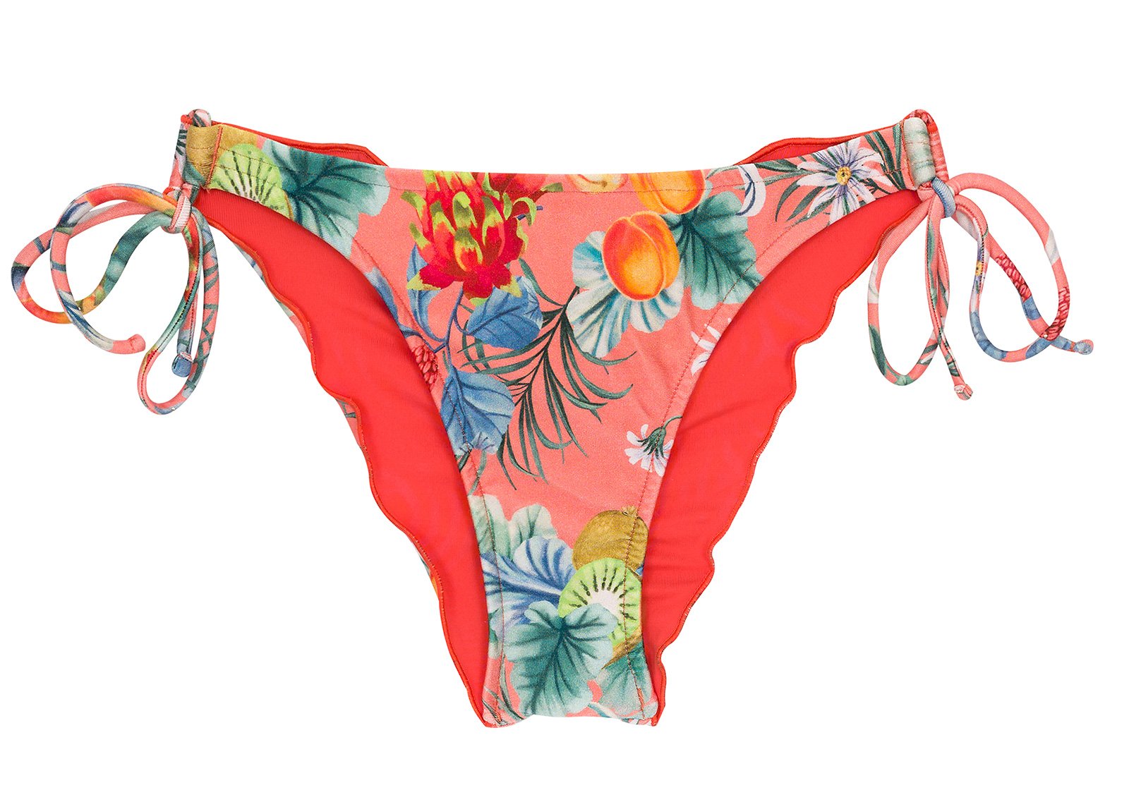 Slip Bikini Con Doppi Laccetti Sui Fianchi Stampa Rosa Corallo - Bottom  Frutti Ipanema - Rio de Sol