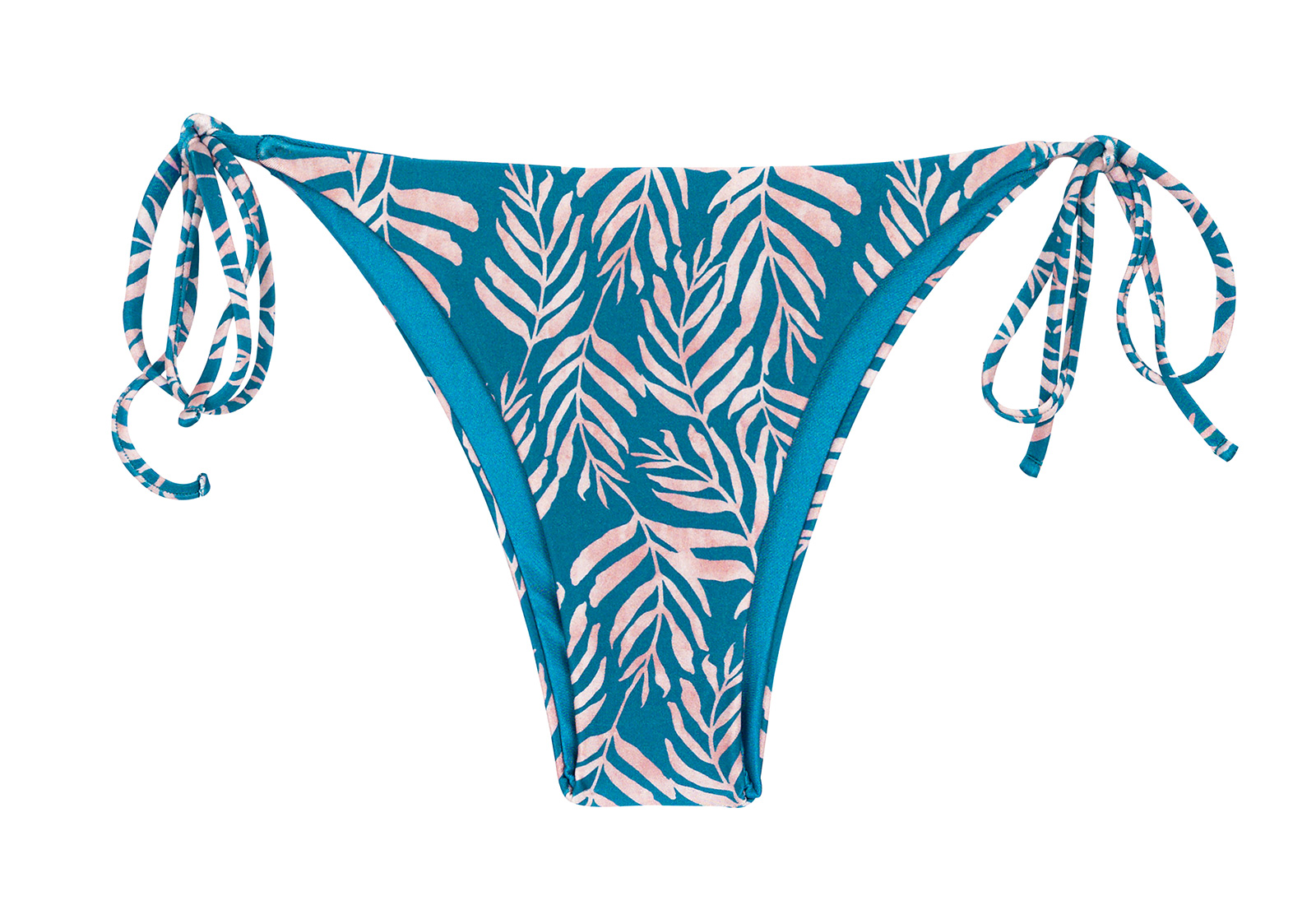 Blue Side Tie Brazilian Bikini Bottom With Leaf Pattern Bottom Palms Blue Ibiza Rio De Sol