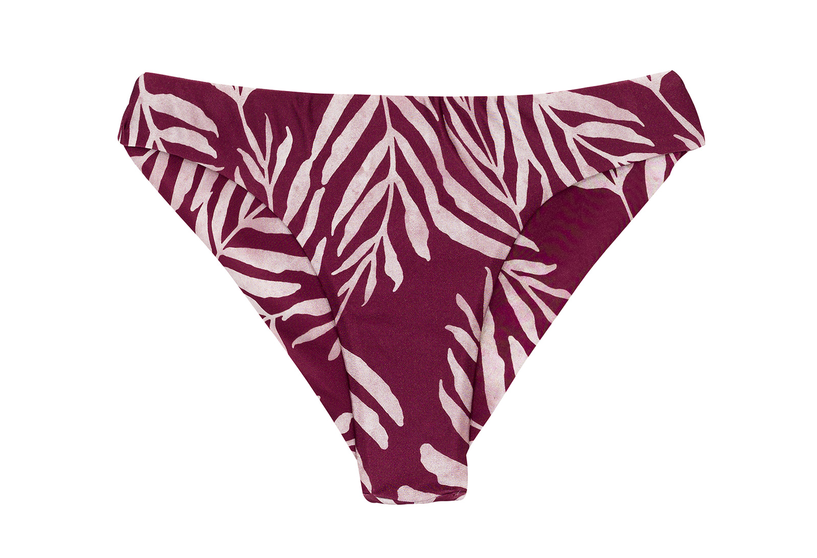 Wine Red Fixed Scrunch Bikini Bottom In Leaves Print - Bottom Palms ...