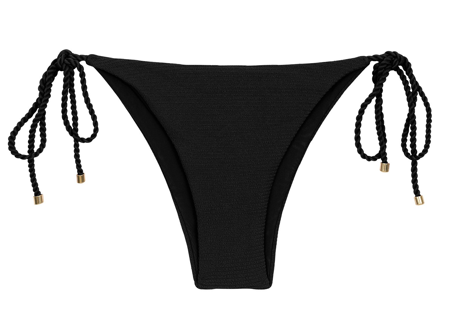 Black Textured Brazilian Bikini Bottom With Twisted Ties - Bottom St ...