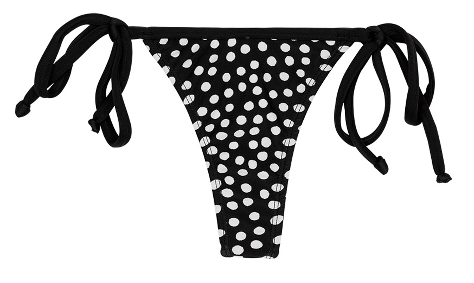 Black Side Tie String Bikini Bottom In White Polka Dot Print Bottom 