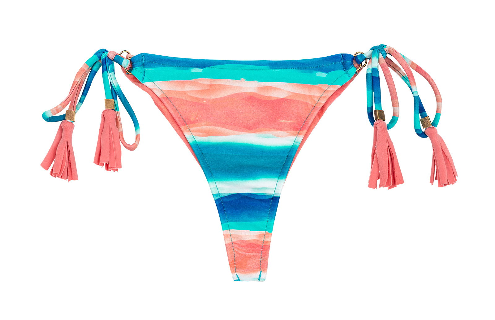 Description Blue and coral scrunch bikini bottom with pompoms - BOTTOM UPBE...