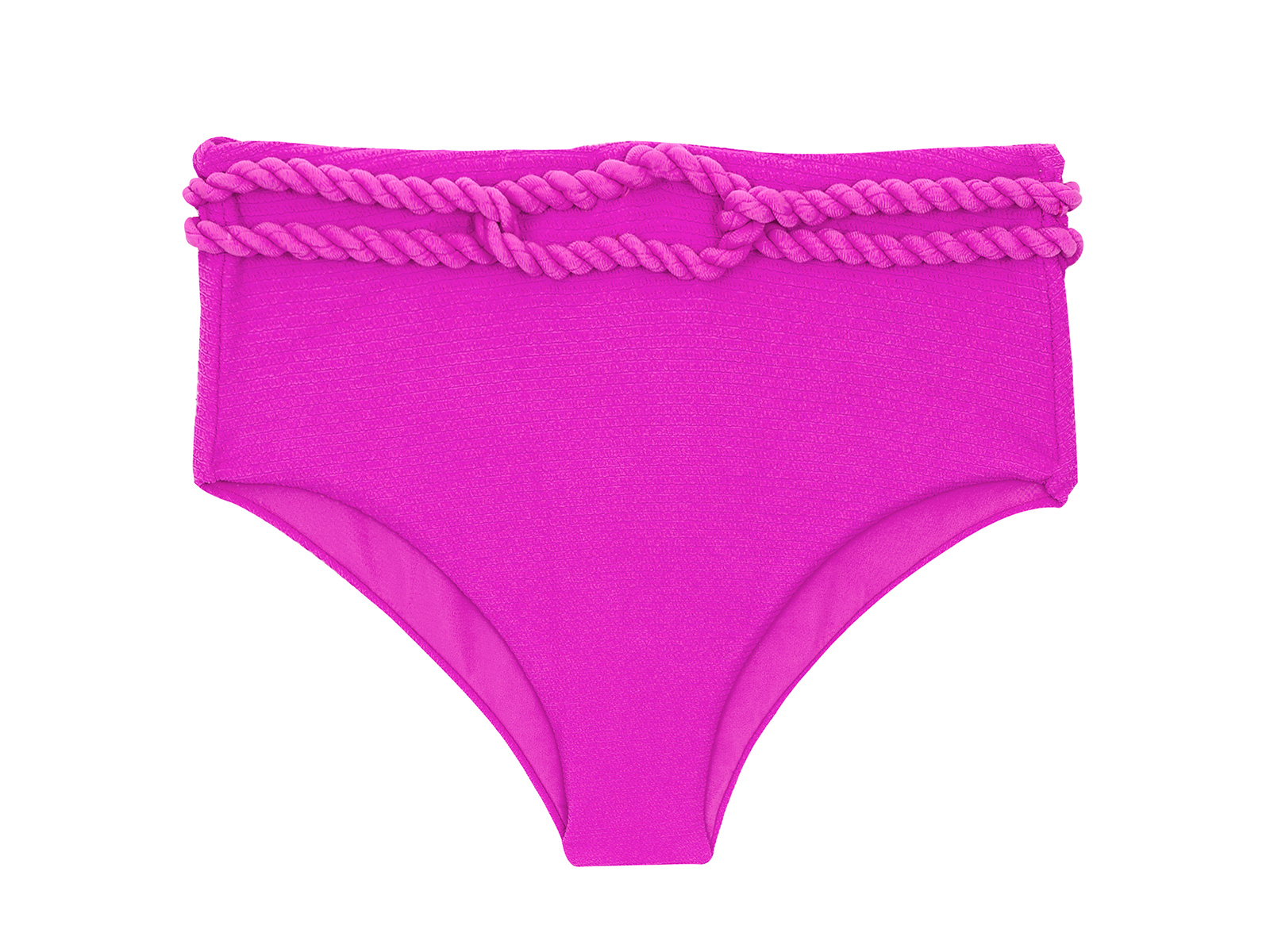 Magenta Pink Textured High Waist Bikini Bottom With Twisted Rope Bottom St Tropez Pink Hotpant 5664