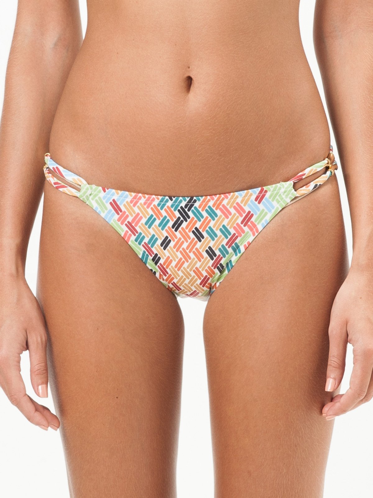 Colourful Printed Thong Bikini Bottom With Double Side Straps