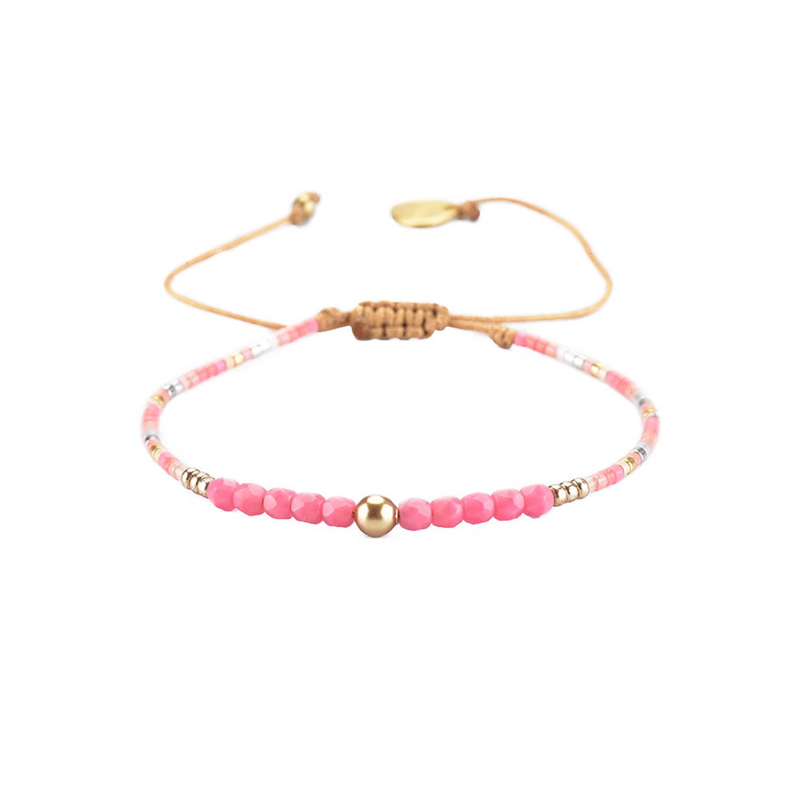 Adjustable Slim Pink / Gold Bracelet With Faceted Beads - Liny 2.0-be ...