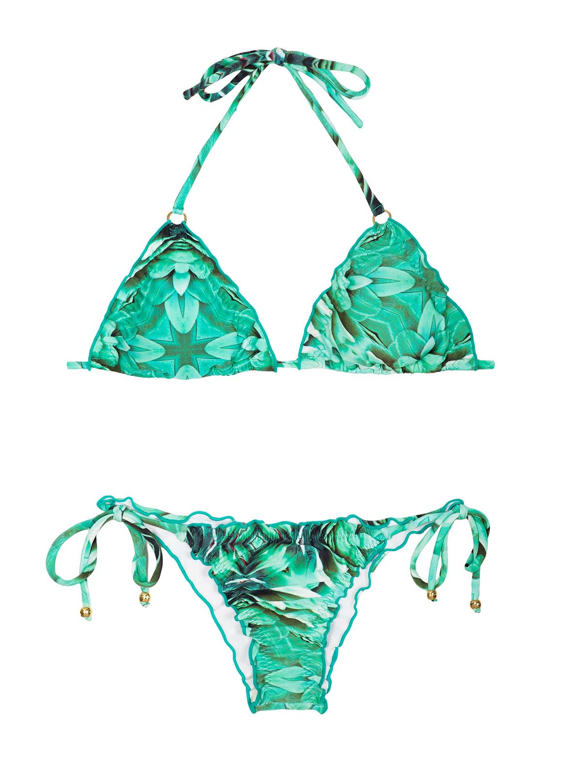 Rio de Sol Scrunch Bikini With Blue Green Feather Print - Mel Prisma