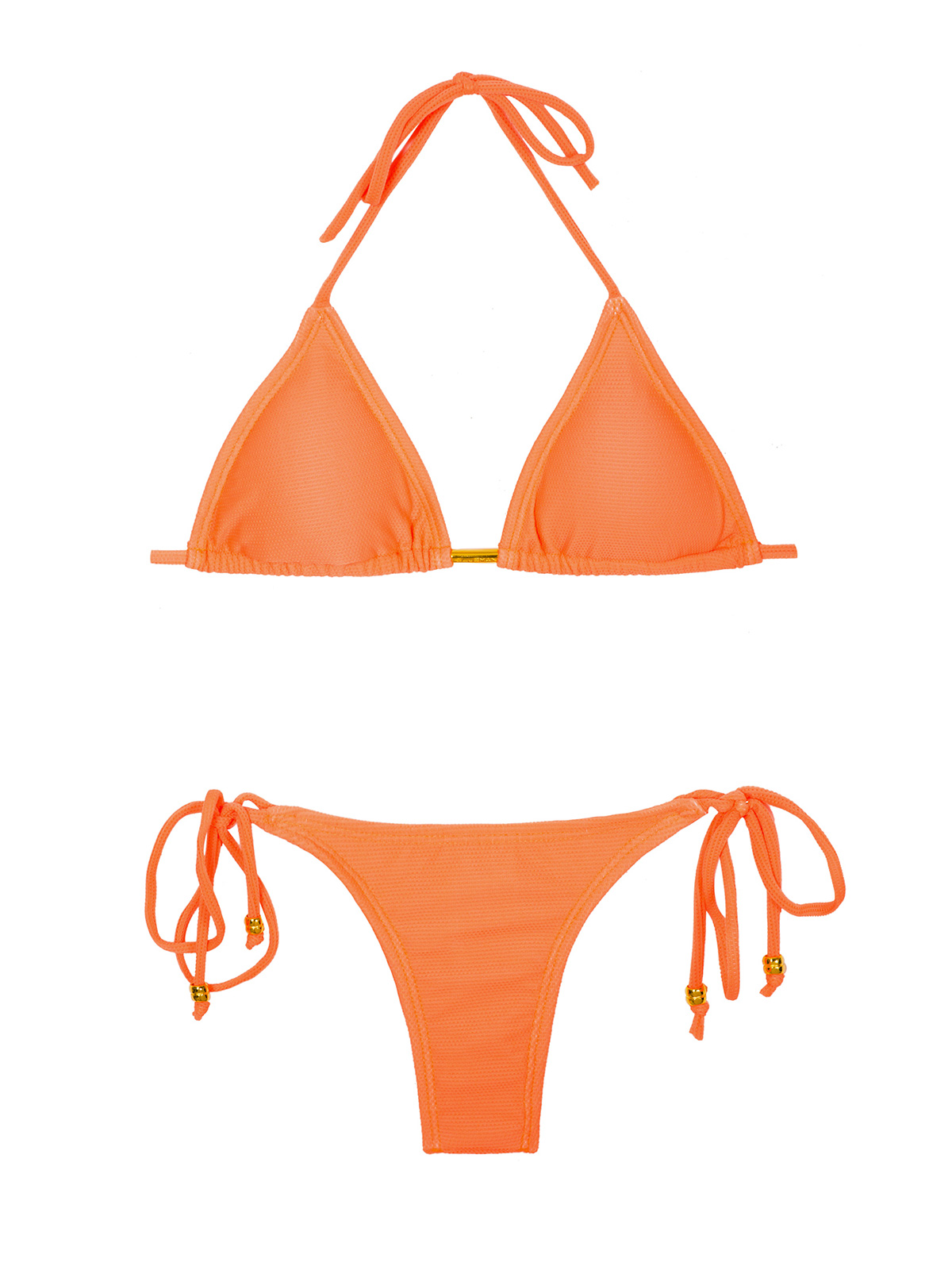 Textured Fluorescent Orange Triangle Bikini, Tie Bottom - Papaya Textura