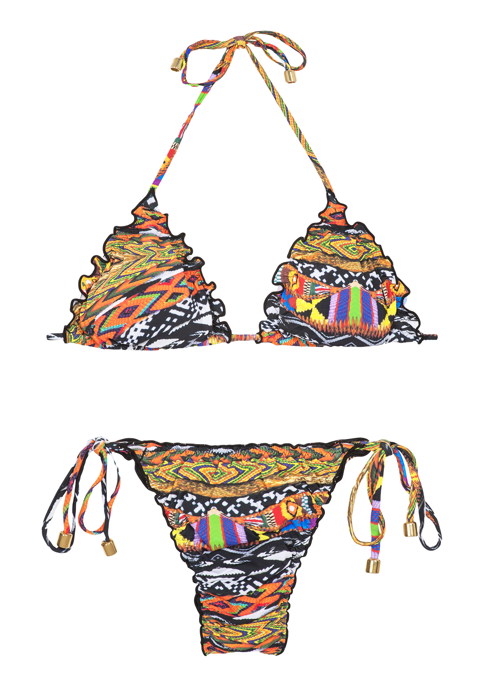 Ethnic Brazilian Triangle Bikini With Ruched Sides - Abigail Etno