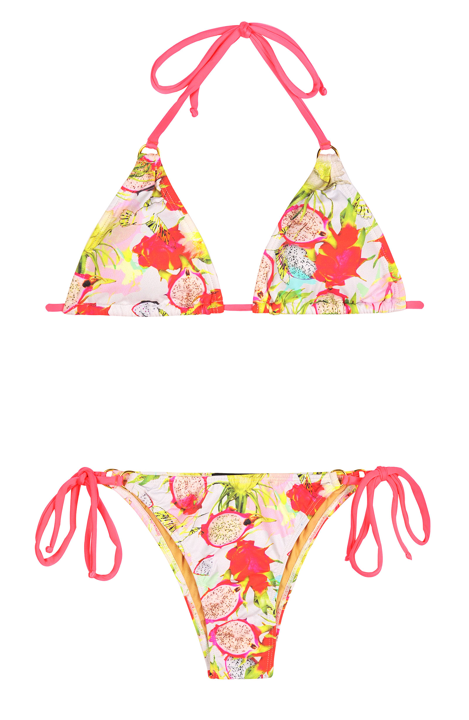 Kiminis Pink Triangle Bikini Top And Tie Side Bottom Fruit Dragon