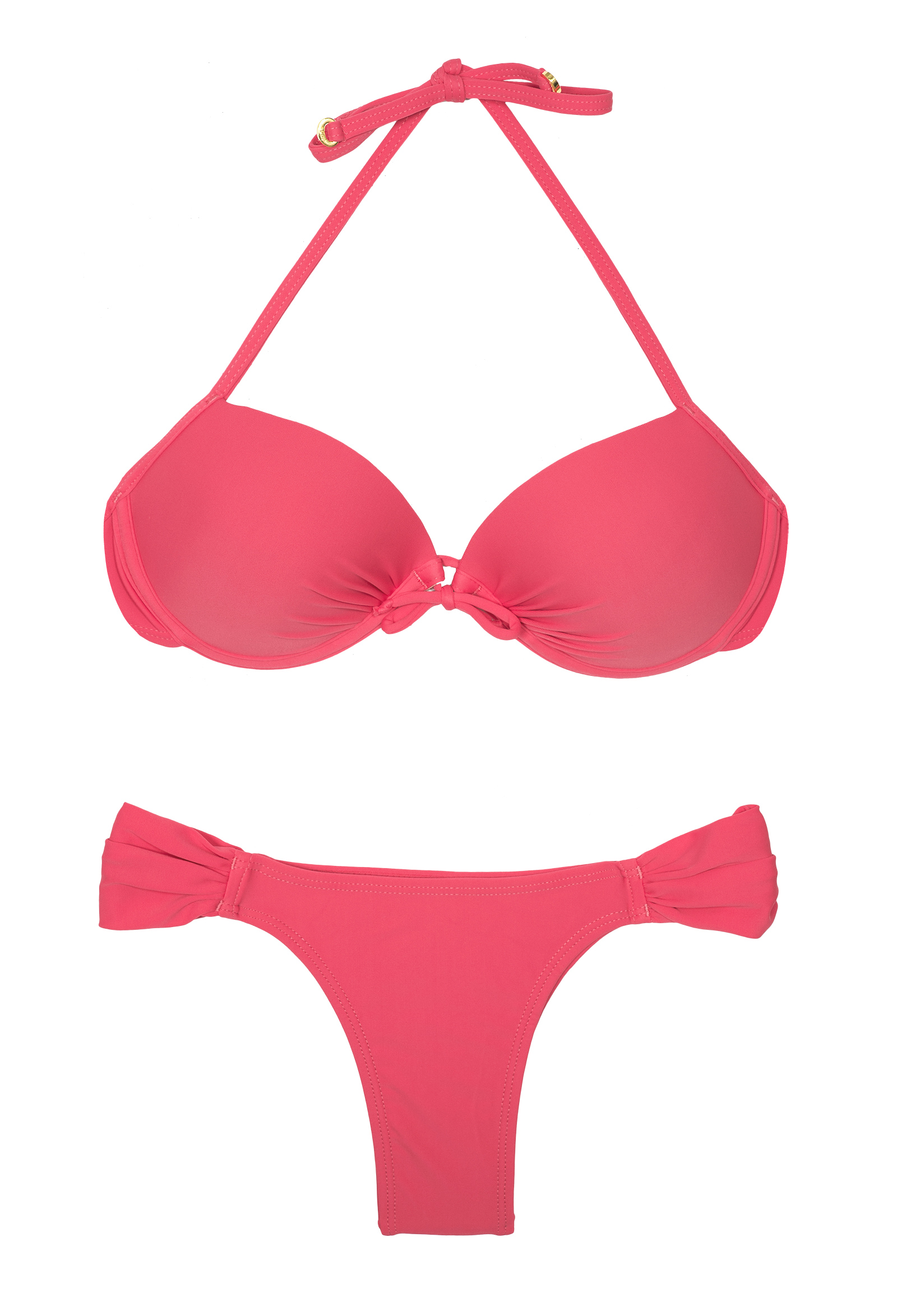 Pink Push Up Balconette Bikini Fixed High Cut Bottom Essencial Pink 