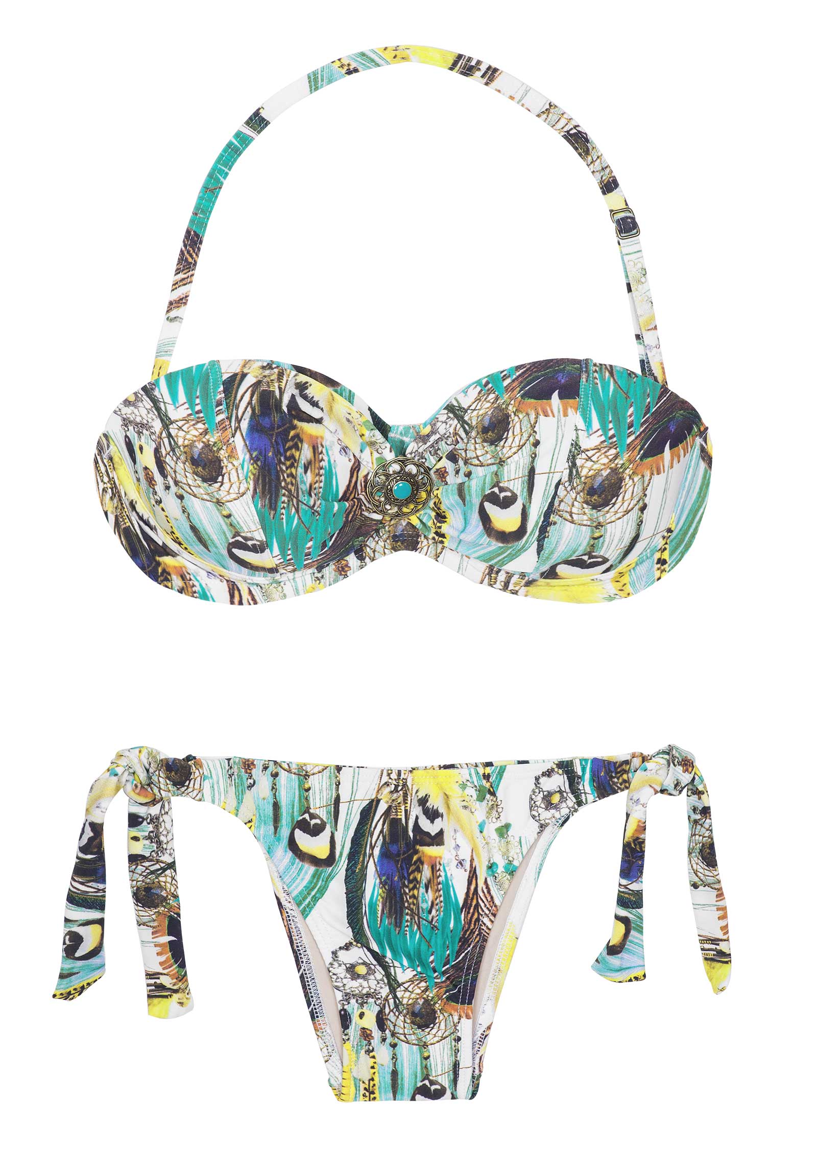 La Playa Feather Printed Underwired Bandeau Swimsuit Joia Hippie