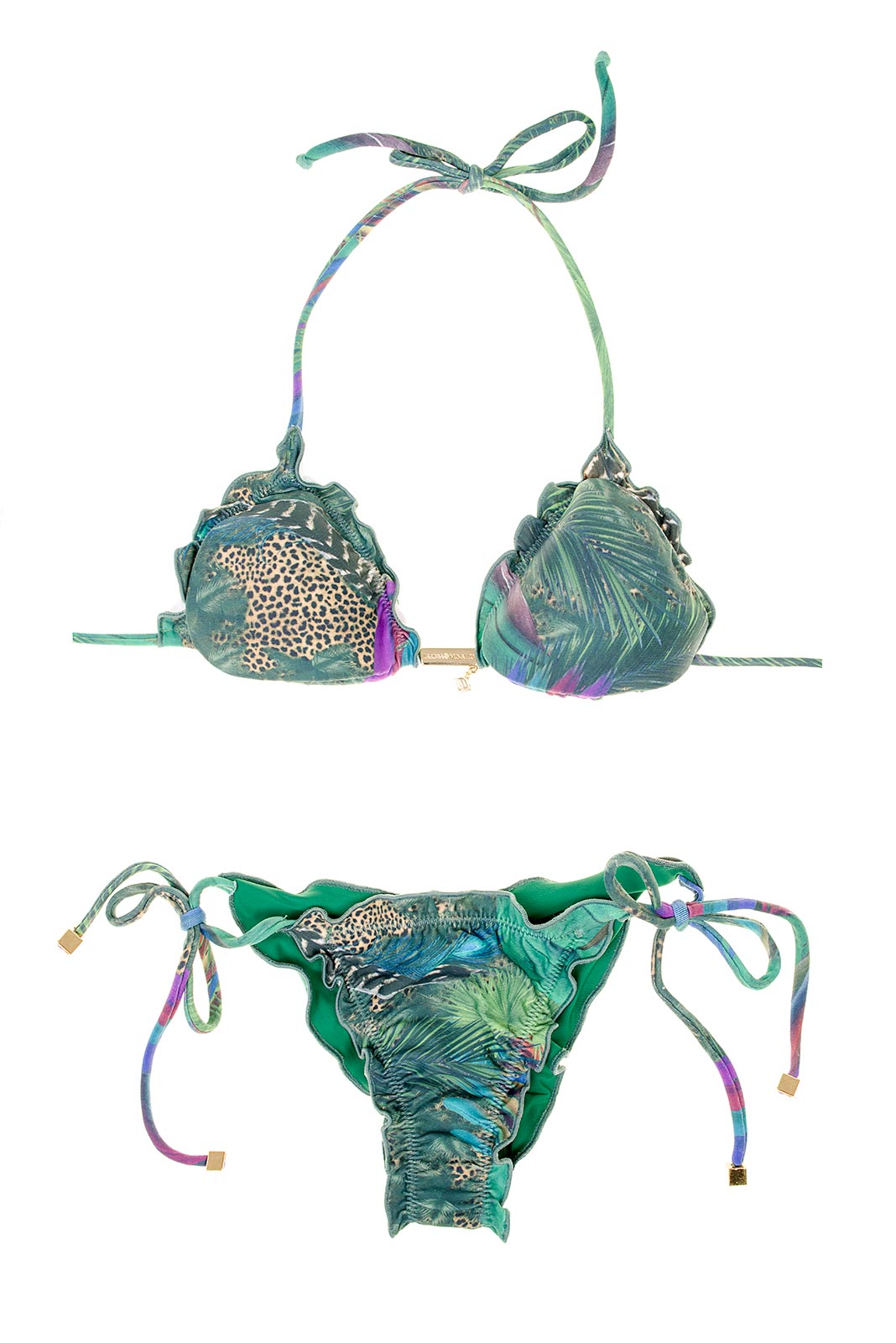 Larissa Minatto Pleated Tropical-print Triangle Bikini - Deusa