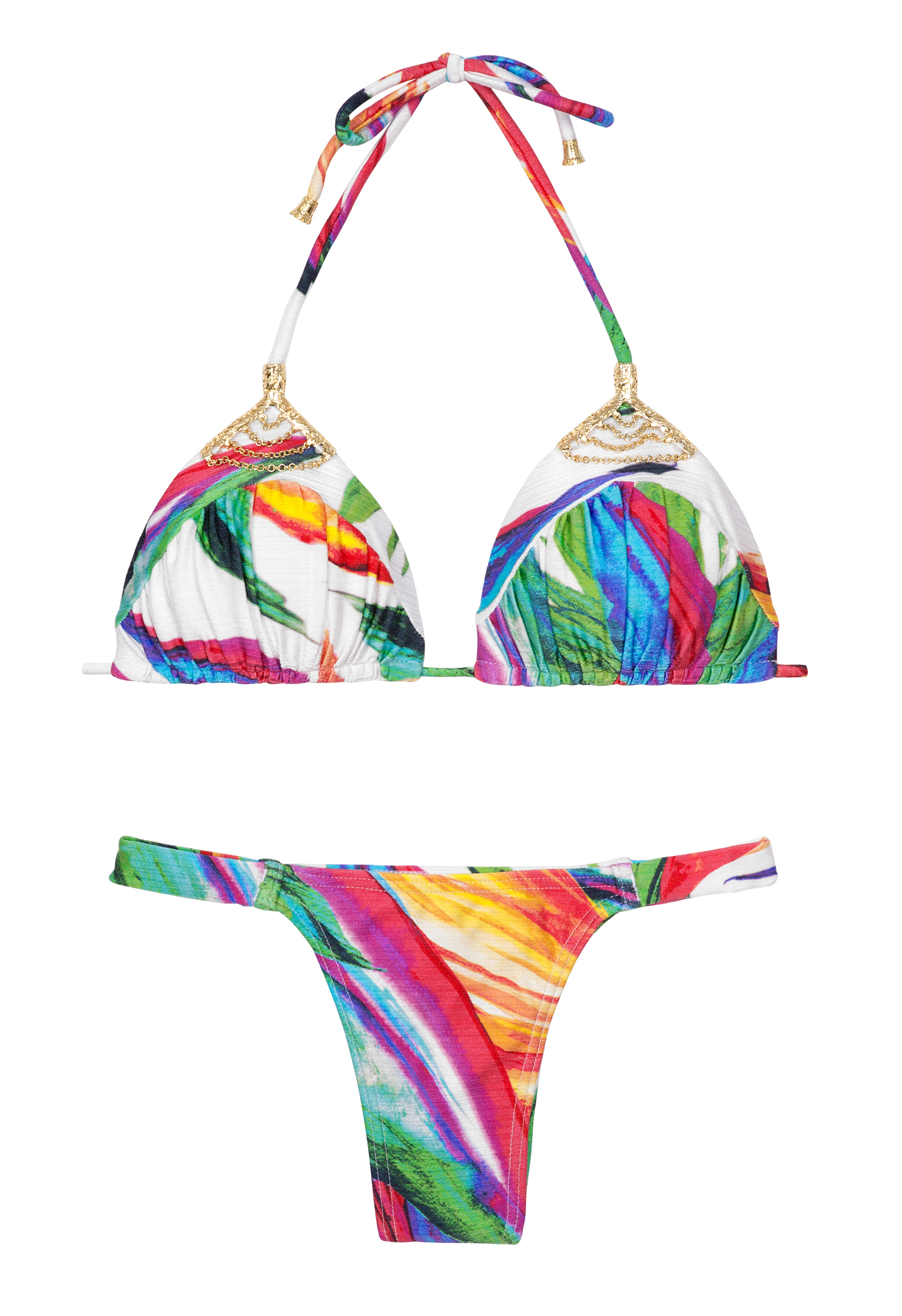High-cut Multicoloured Bikini, Padded Triangle Top - Acquerello Tesoro