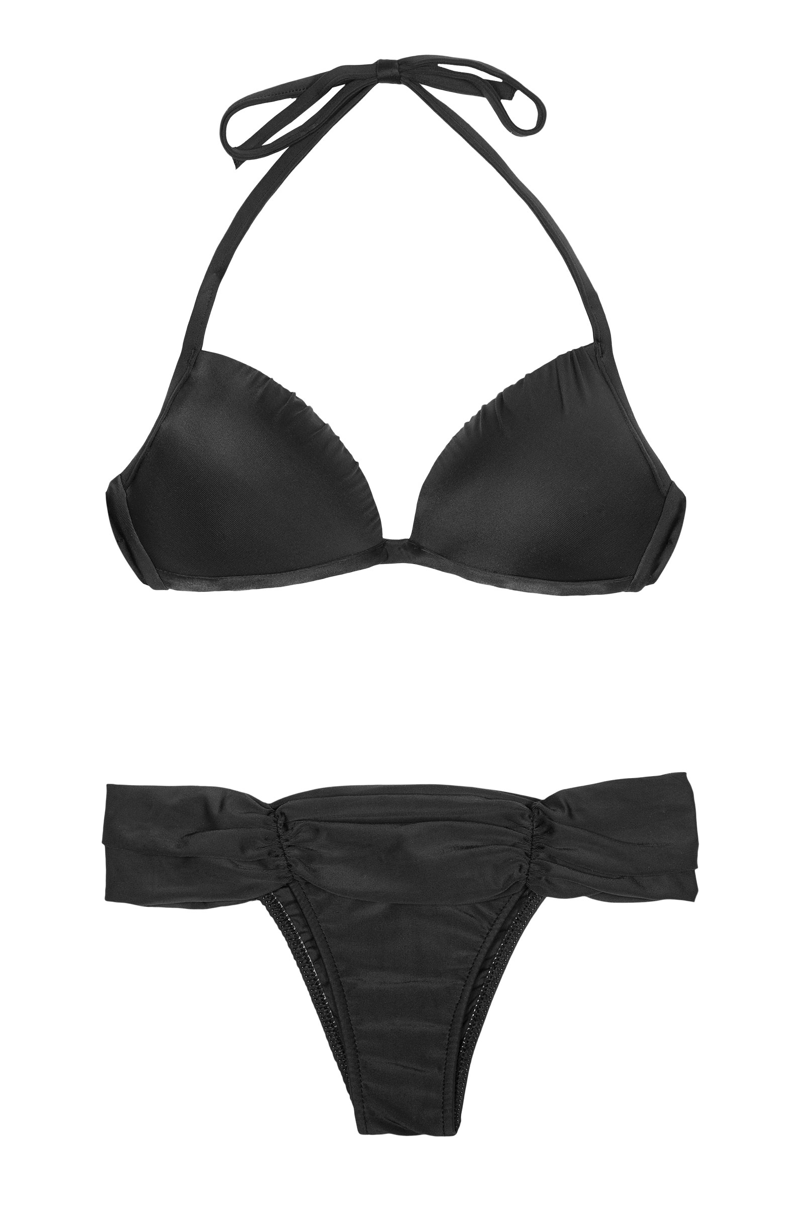 Black Triangle Padded Bikini, Wide Belted Bottom - Camila Preto