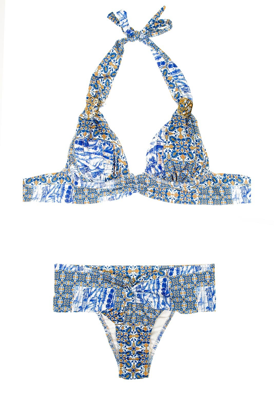 Maryssil Azulejos Bikini Triangle Top And Wide Belt - Gale