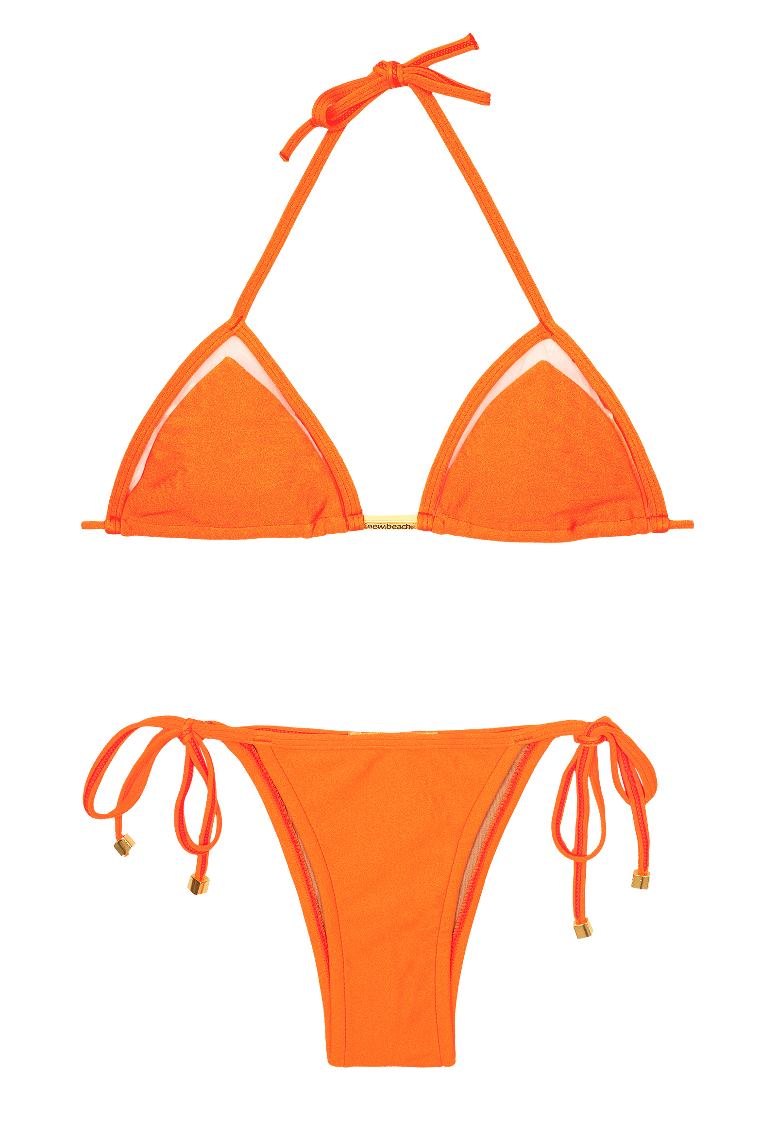 Orange Bikini, Triangle Top With Sheer Inserts - Tule Itaparica