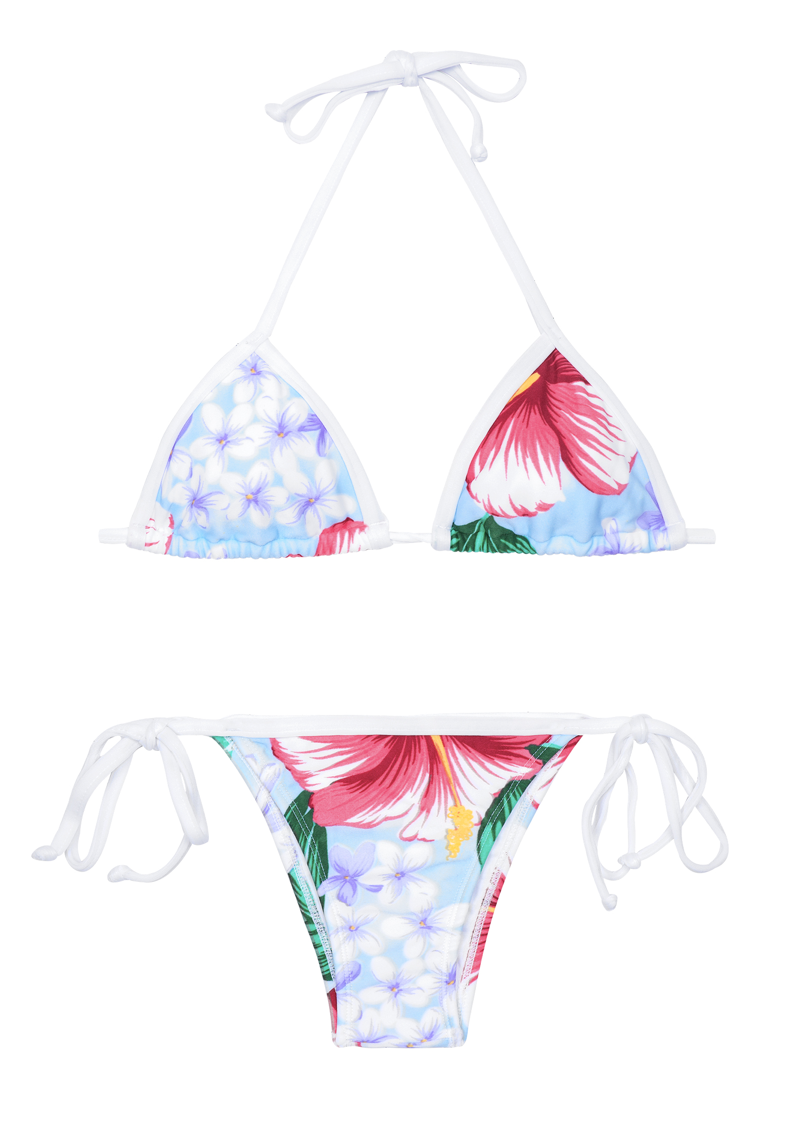 White And Pink Floral Print Bikini With Tanga Bottoms - Formoso