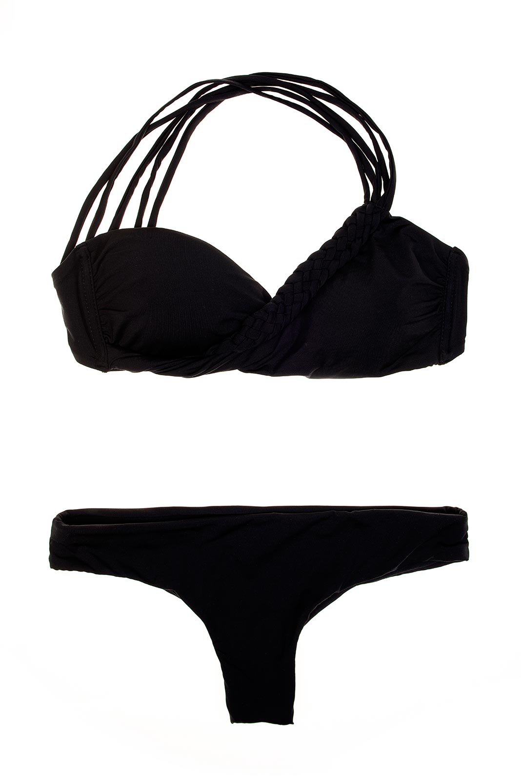 Asymmetric Black Brazilian Bikini, Plaited Single Strap Bandeau Top ...