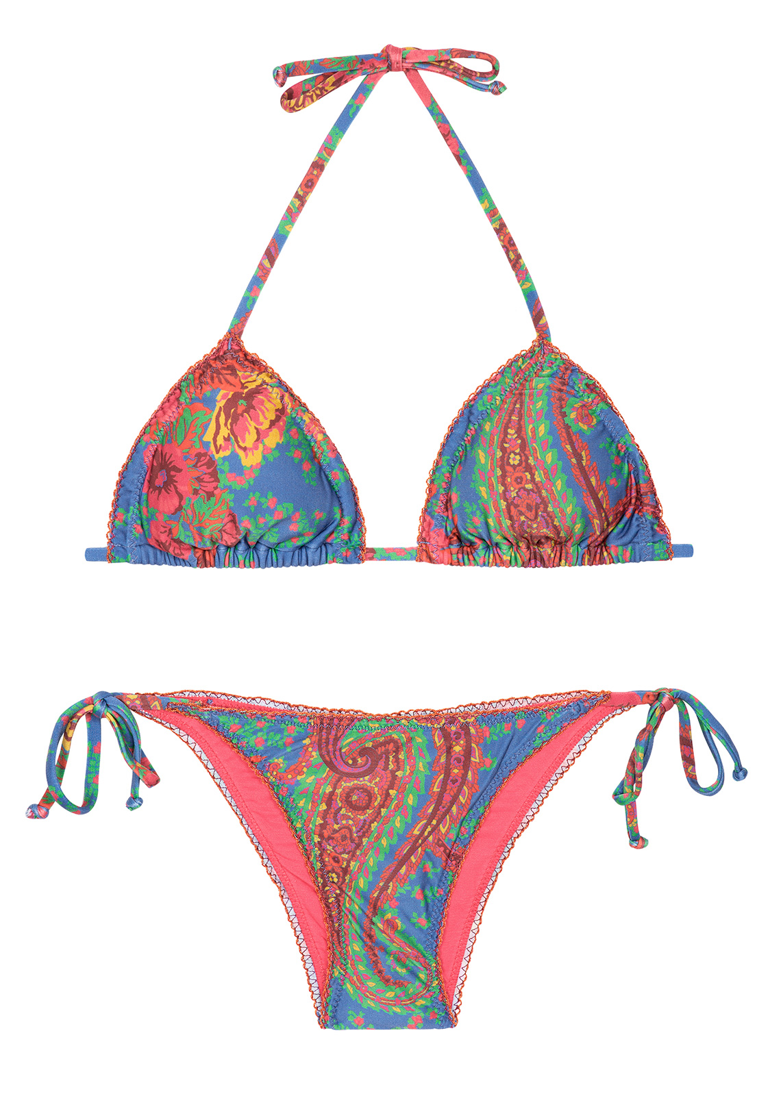Salinas Floral Blue And Pink Lingerie-inspired Bikini - Lumina
