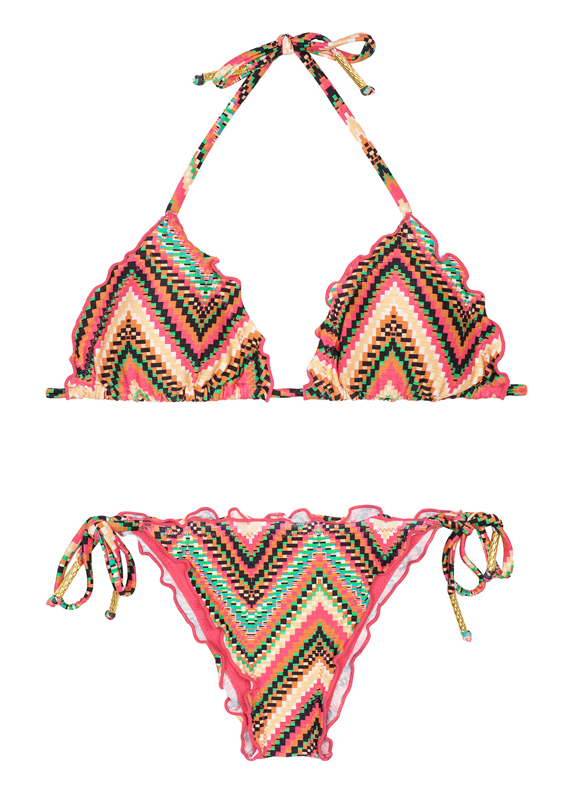 Pink Ripple Bikini, Geometric Zigzag Pattern - Marrakesh Frufru