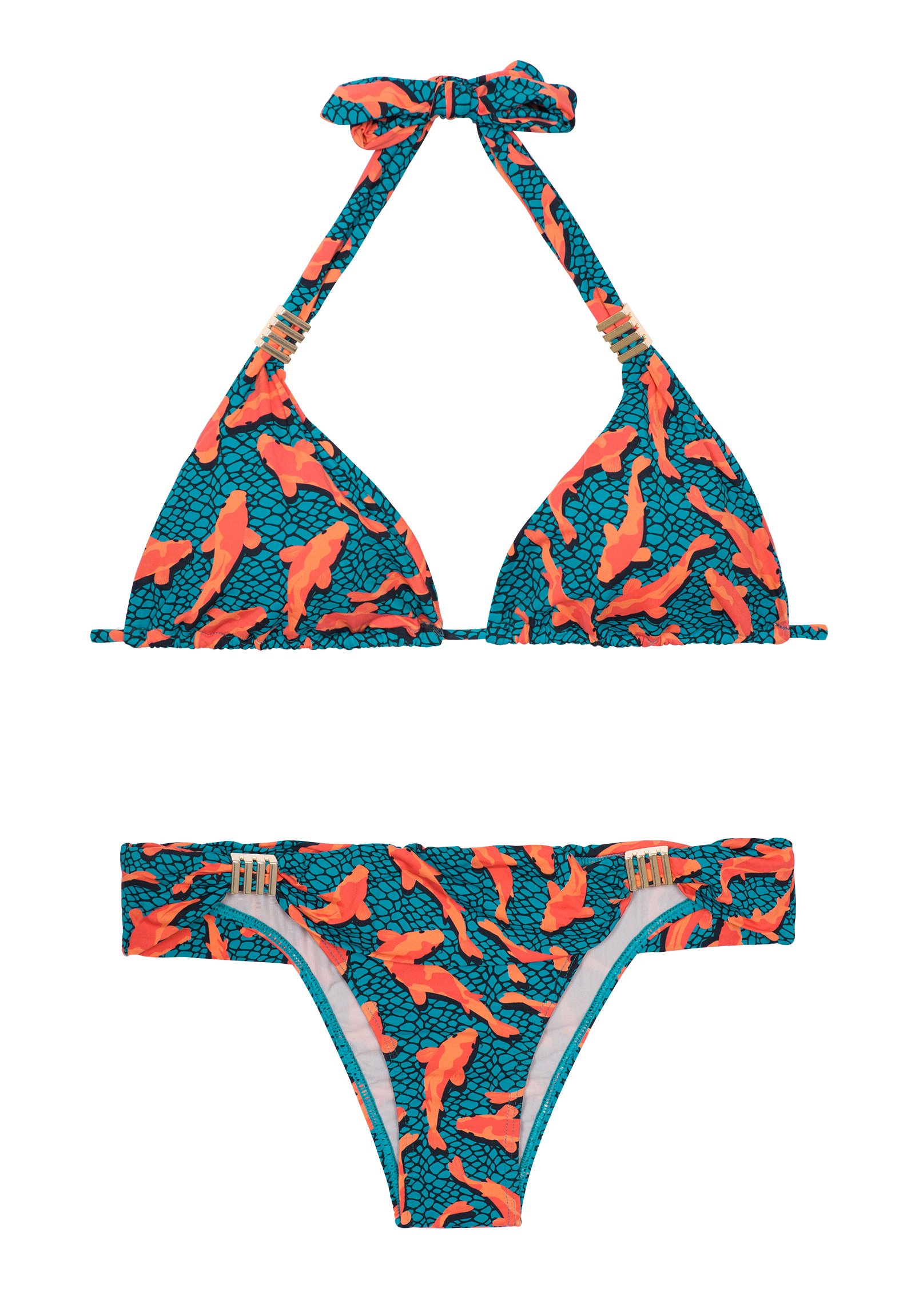 Blue And Orange Triangle Bikini, Fish Motif - Carpas Metal