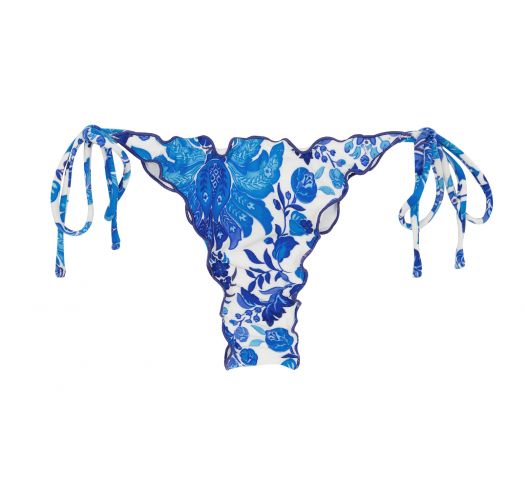 Blue And White Side Tie String Scrunch Bikini Bottom Bottom Hortensia