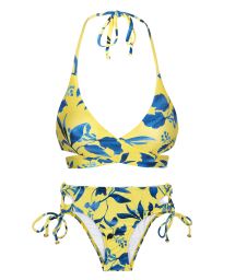 Yellow and blue print bikini with wrap top - LEMON FLOWER TRANSPASSADO