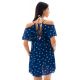Navy blue mini dress with open shoulders and birds print - SAIDA SEABIRD OFF SHOULDER