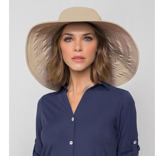 Grande cappello da spiaggia elastico - beige scuro - CHAPEU BEVERLY HILLS KAKI - SOLAR PROTECTION UV.LINE