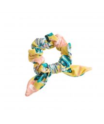 Yellow scrunchie with a bow and flowers - FLORESCER SCRUNCHIE